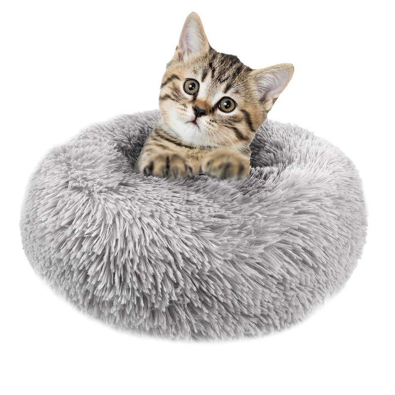 otoez Kitten Puppy Bed Extra Small XS Round Dog Cat Beds Anti Anxiety Plush Pet Calming Donut Bed with Non-Slip Waterproof Bottom, Washable (15.7", Light Grey) - Image 1